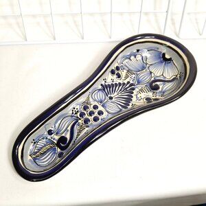 Artisan Talavera Pottery Mexican Cholula Spoon Rest Signed From Puebla Mexico